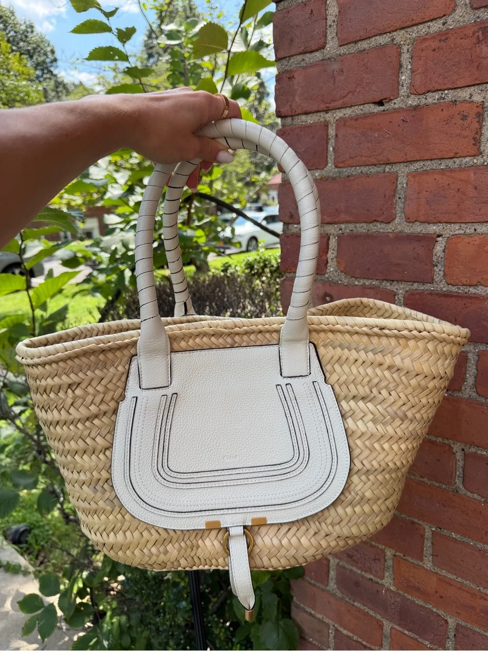Chloé Woven Straw Tote with Cream Leather Trim